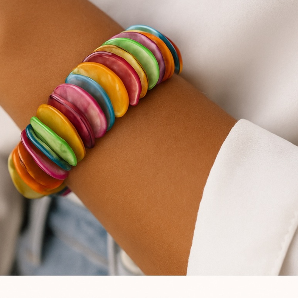 Colorful Shell Chip Stretch Bracelet Boho Statement Jewelry